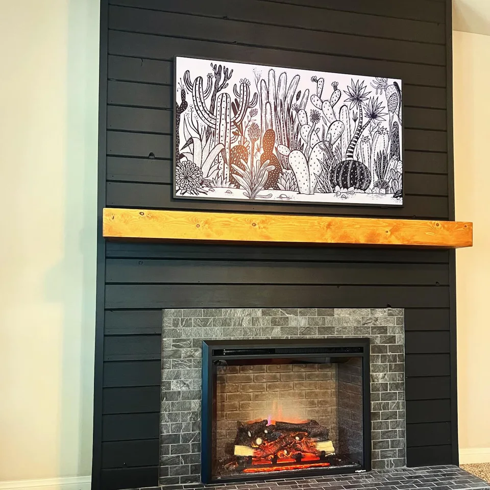 Black shiplap fireplace accent wall.